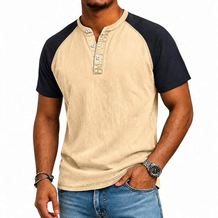 Edgehill - T-shirt Henley con lavaggio vintage