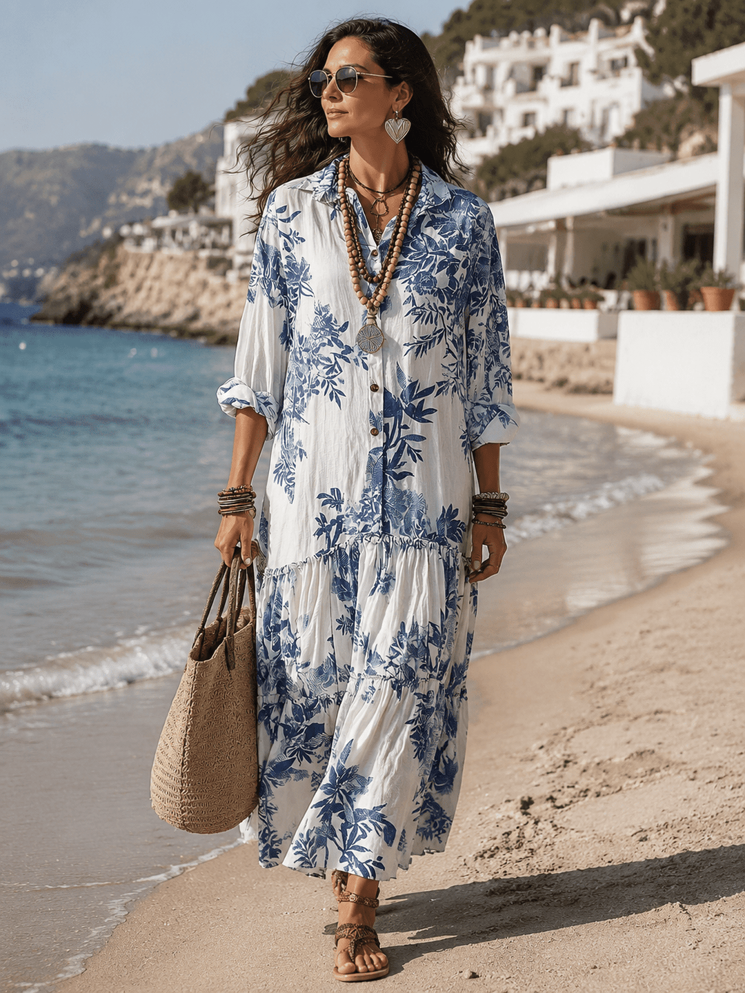 Thealise - Abito lungo floreale leggero con bottoni