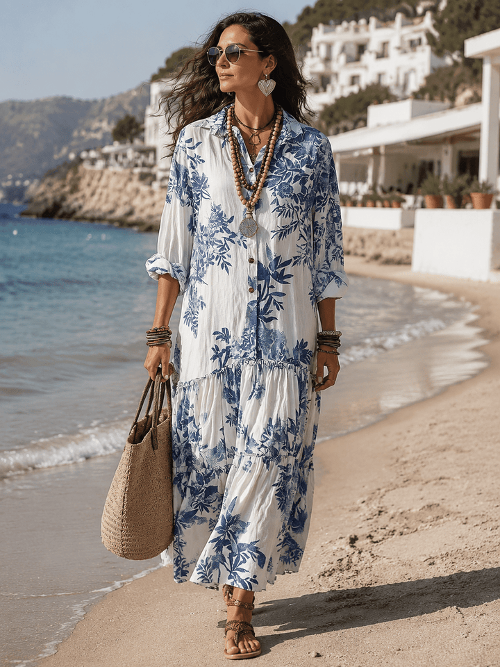 Thealise - Abito lungo floreale leggero con bottoni