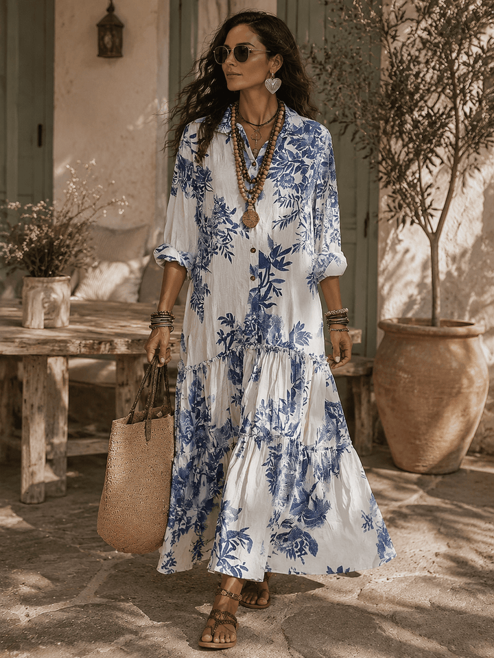 Thealise - Abito lungo floreale leggero con bottoni