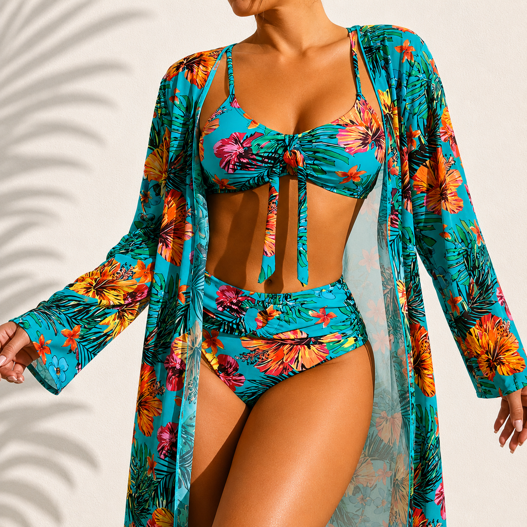 Brialise - Coordinato con bikini modellante a vita alta e kimono
