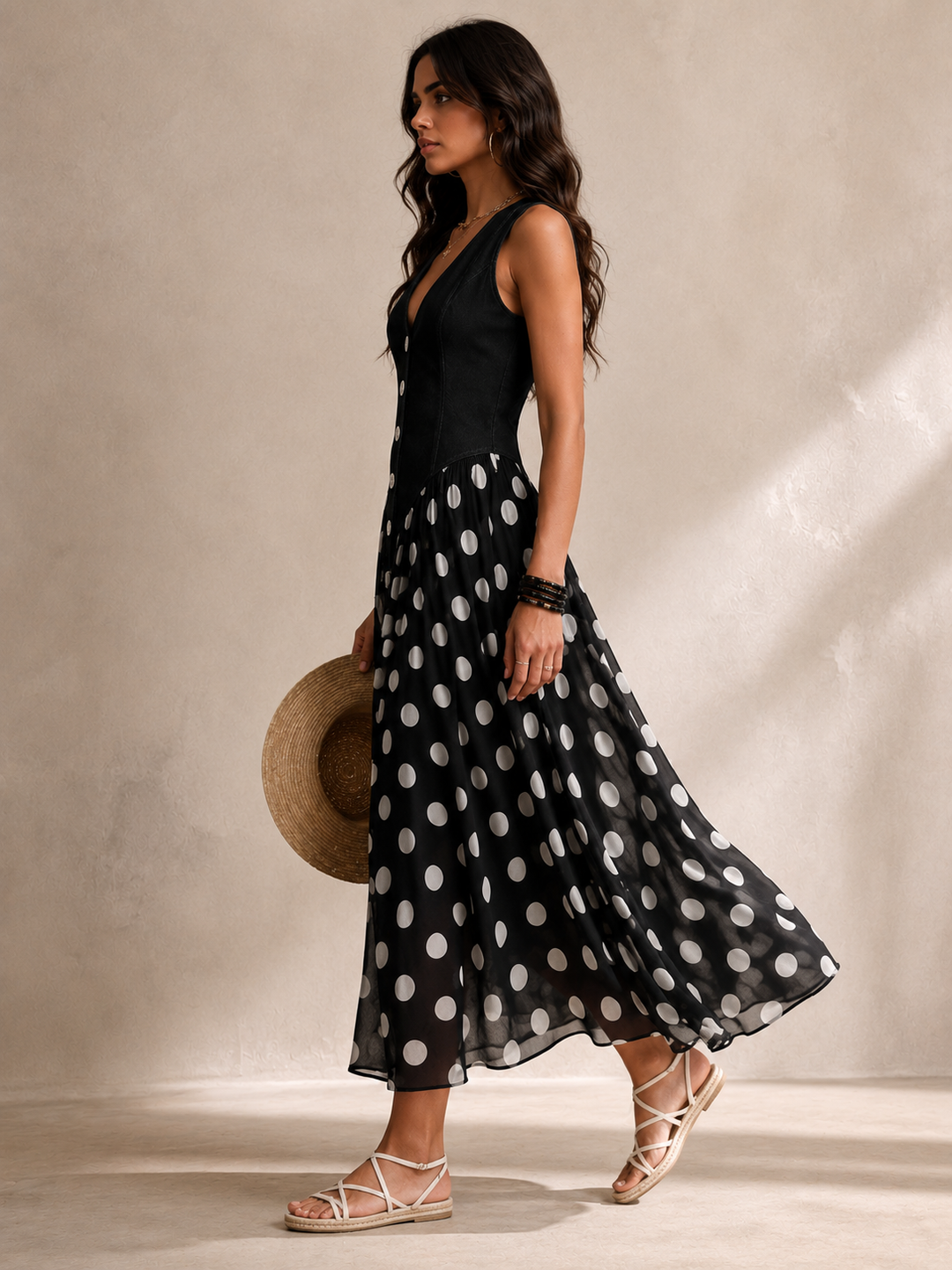 Ameliora - Abito a pois multimateriale
