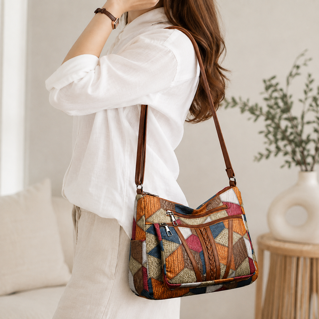 Lauranique - Borsa a tracolla patchwork morbida al tatto