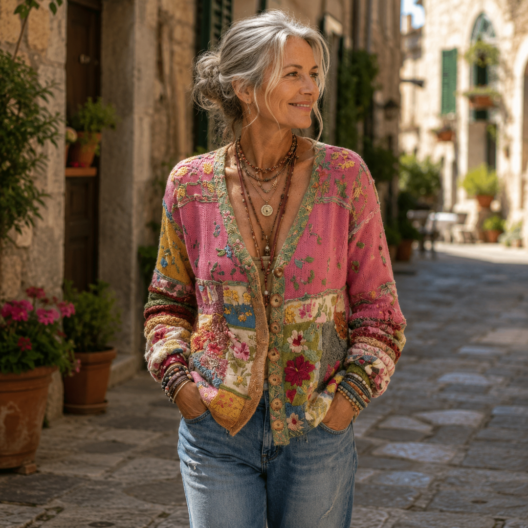 Celestara - Cardigan patchwork morbido al tatto