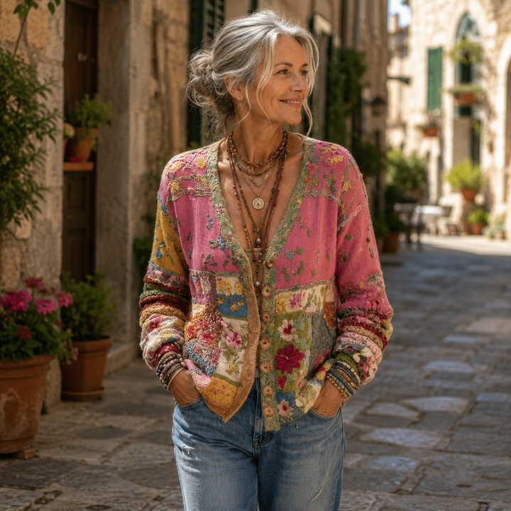 Celestara - Cardigan patchwork morbido al tatto