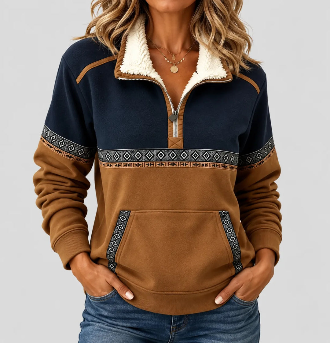 Coraia - Pullover in pile con mezza zip