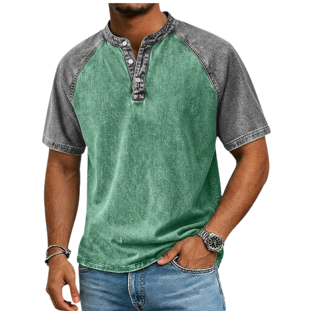 Edgehill - T-shirt Henley con lavaggio vintage