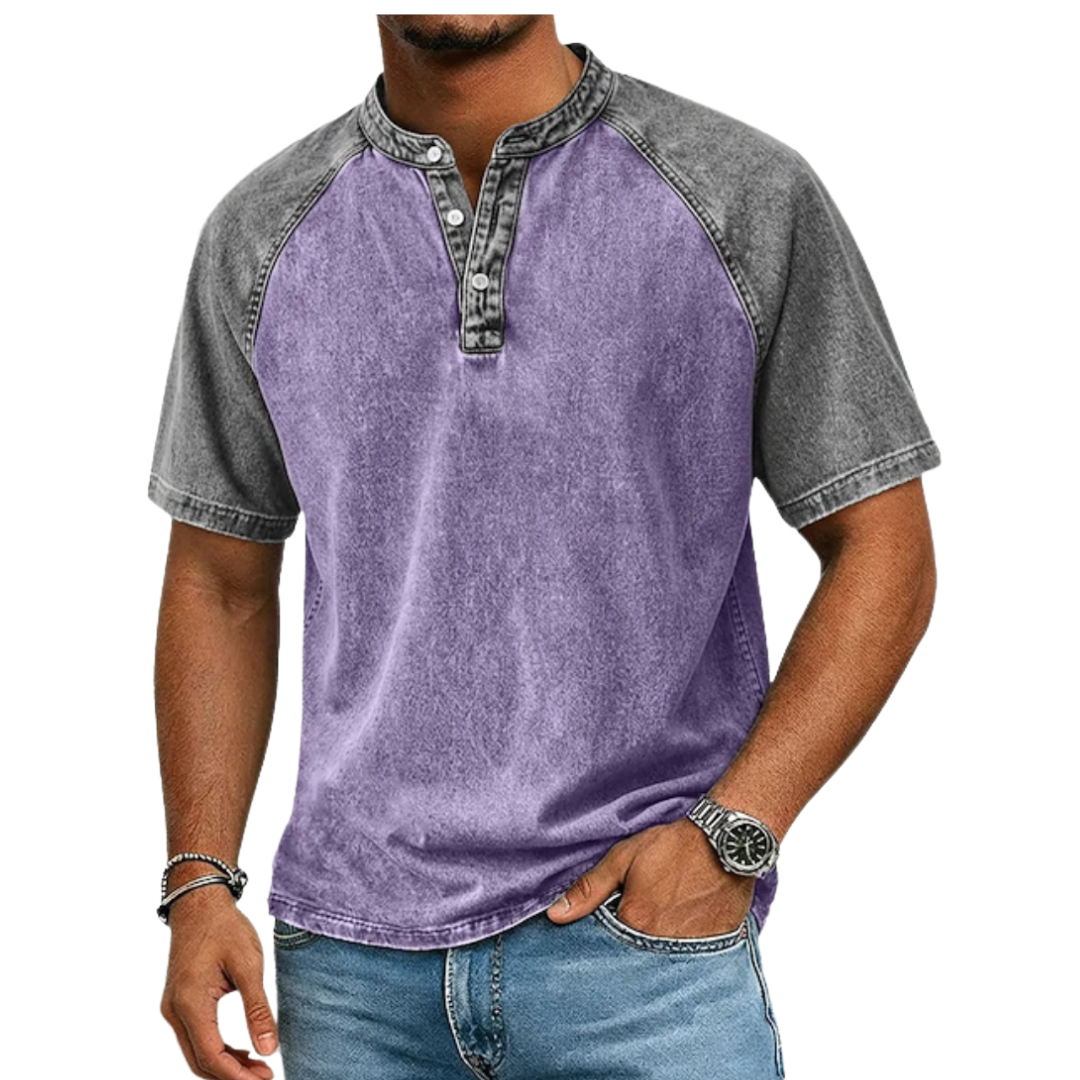 Edgehill - T-shirt Henley con lavaggio vintage