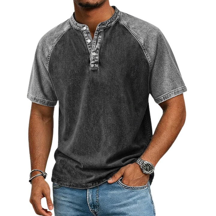 Edgehill - T-shirt Henley con lavaggio vintage