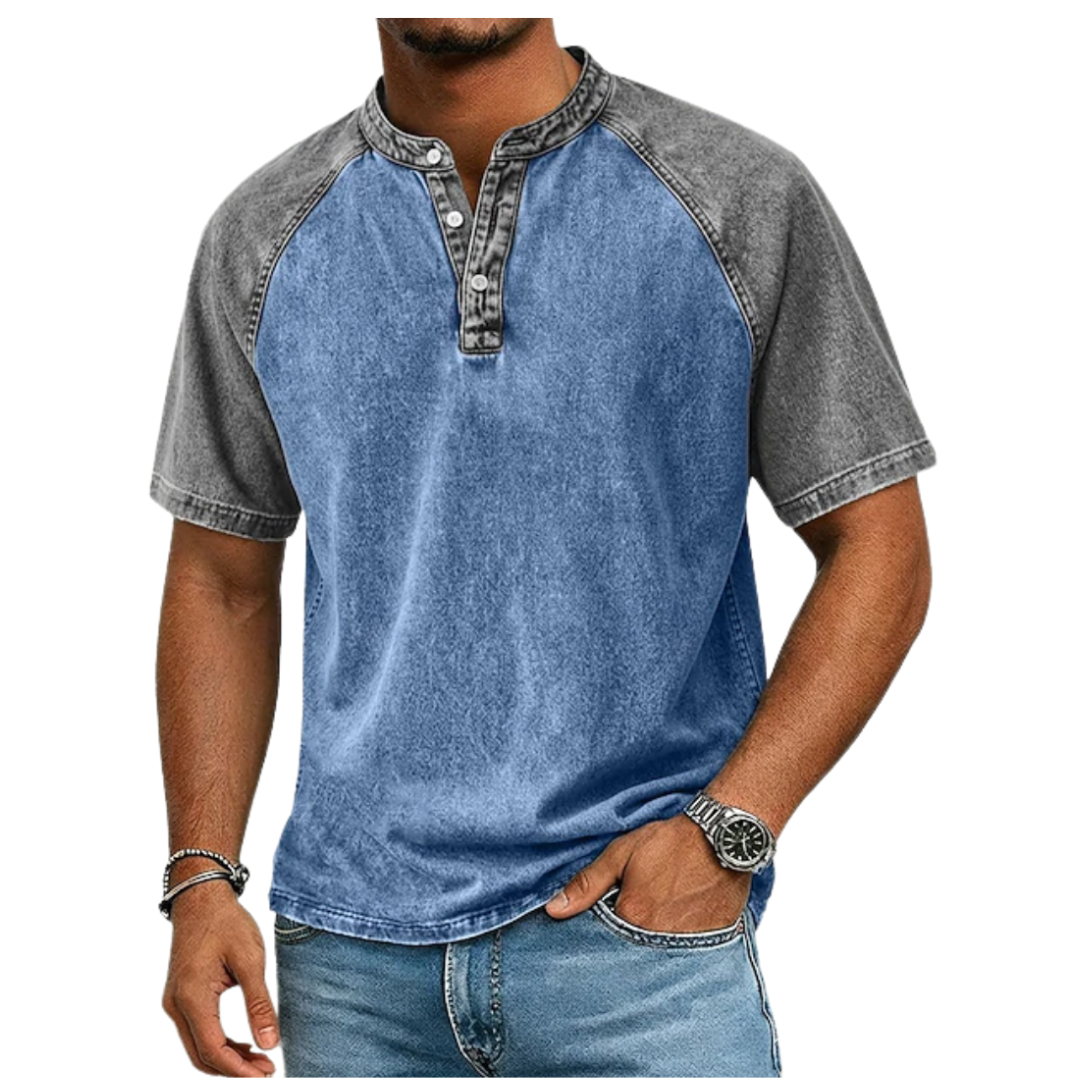 Edgehill - T-shirt Henley con lavaggio vintage