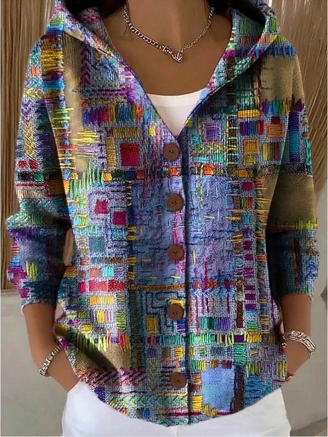 Thealyn - Giacca in maglia a blocchi di colore con cappuccio