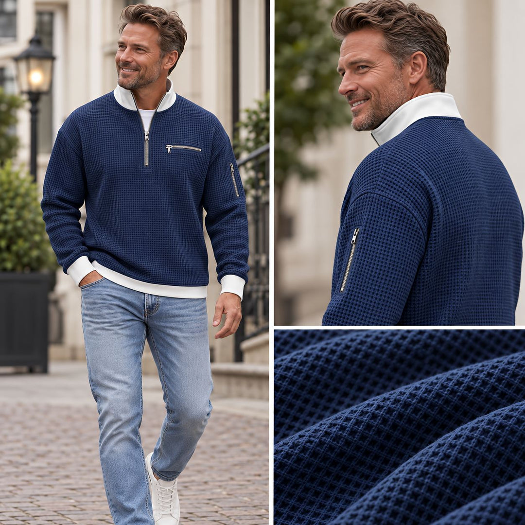Brice - Maglione a mezza zip in maglia a nido d'ape