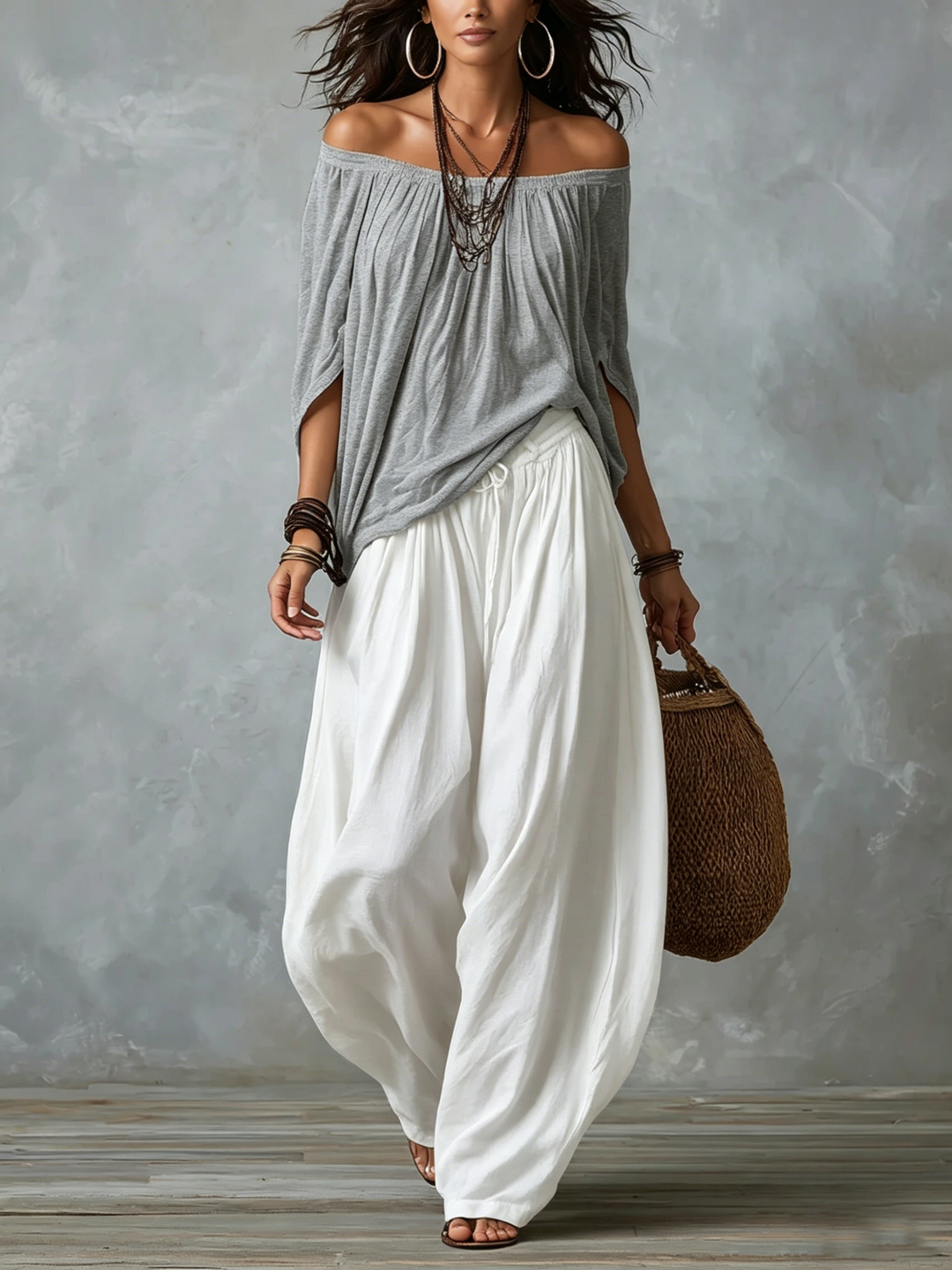 Beatha - Set coordinato fluido con scollo Bardot