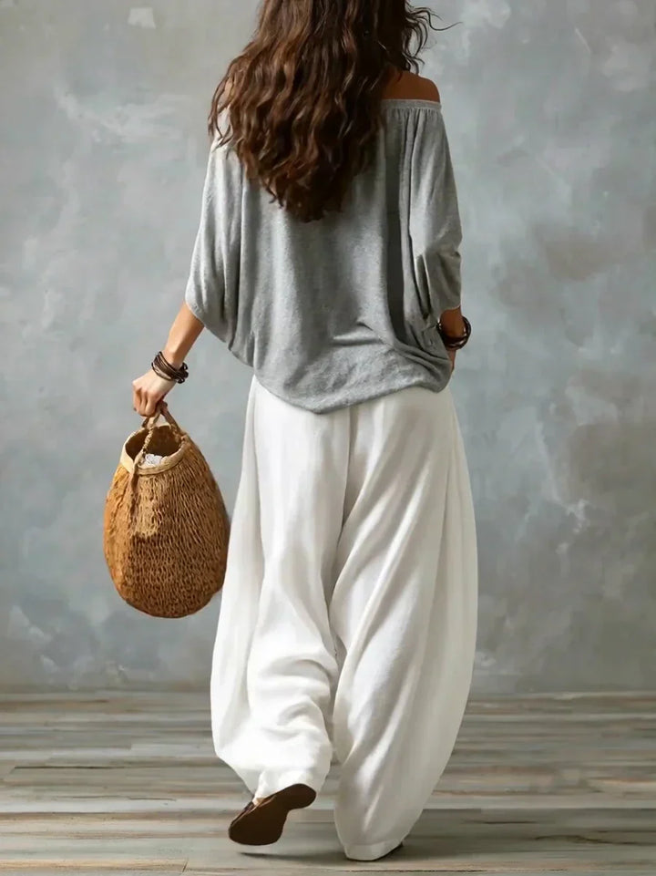 Ottavia - Coordinato con top boho con scollo Bardot e pantaloni harem