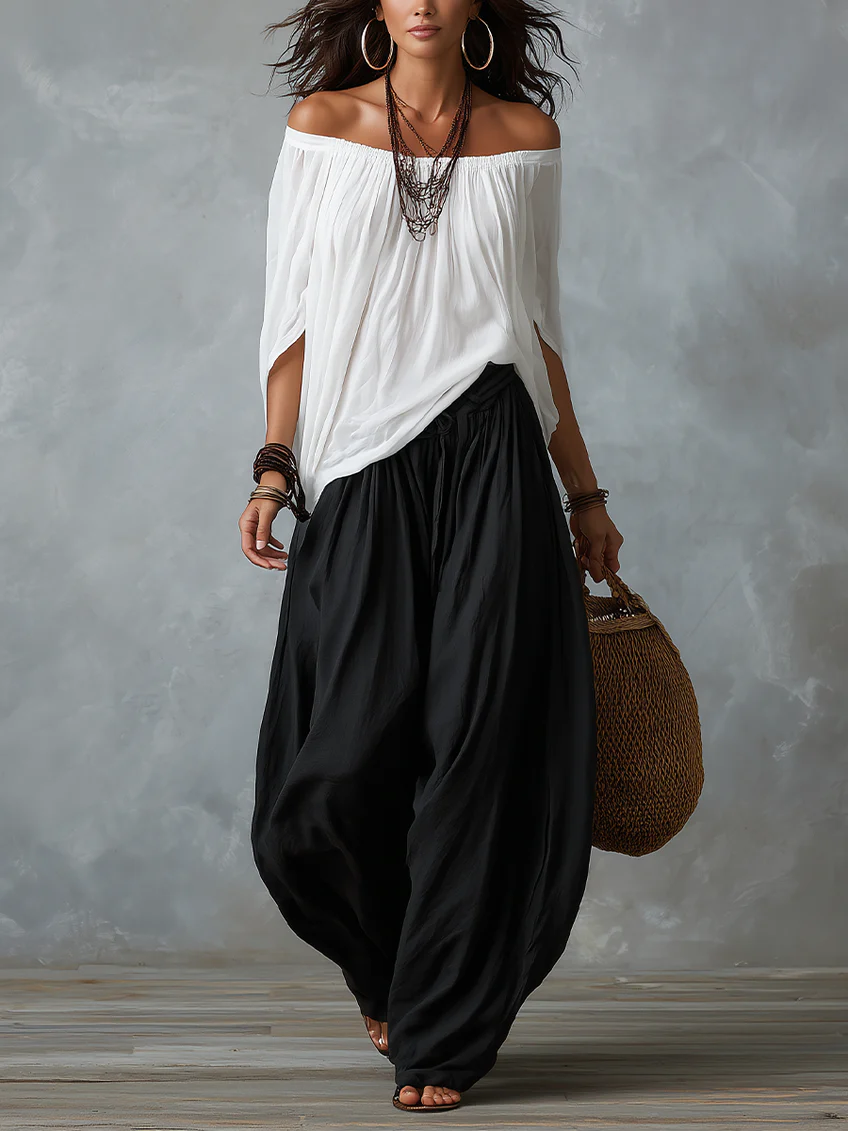 Beatha - Set coordinato fluido con scollo Bardot
