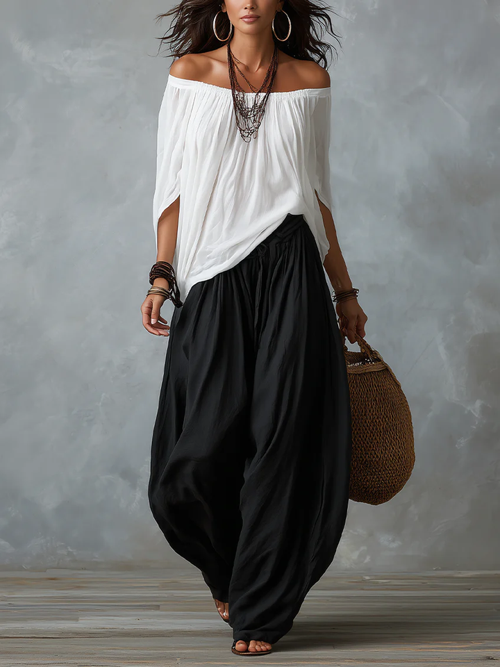 Beatha - Set coordinato fluido con scollo Bardot