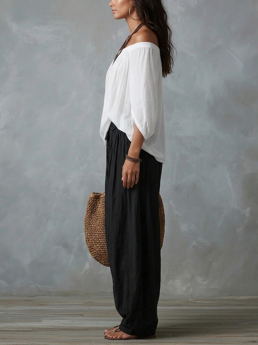 Beatha - Set coordinato fluido con scollo Bardot