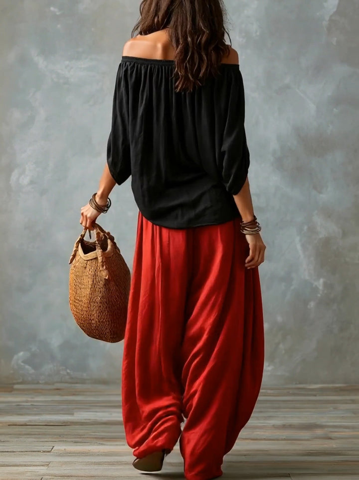 Beatha - Set coordinato fluido con scollo Bardot