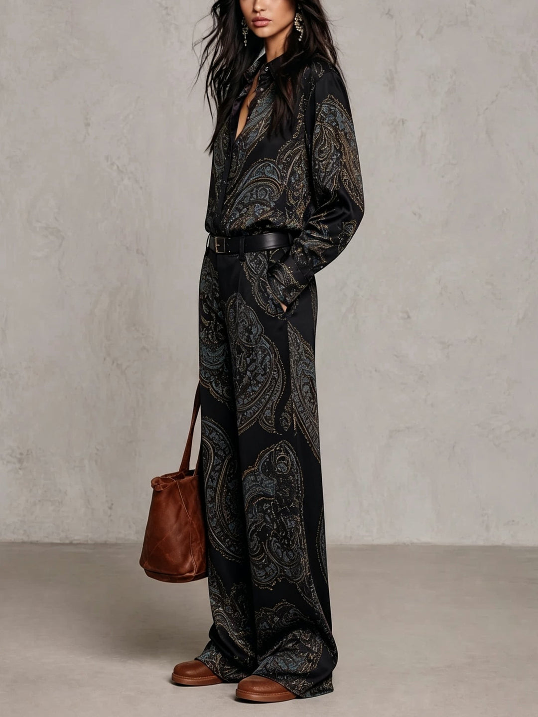 Jessamira - Coordinato due pezzi setoso a stampa paisley