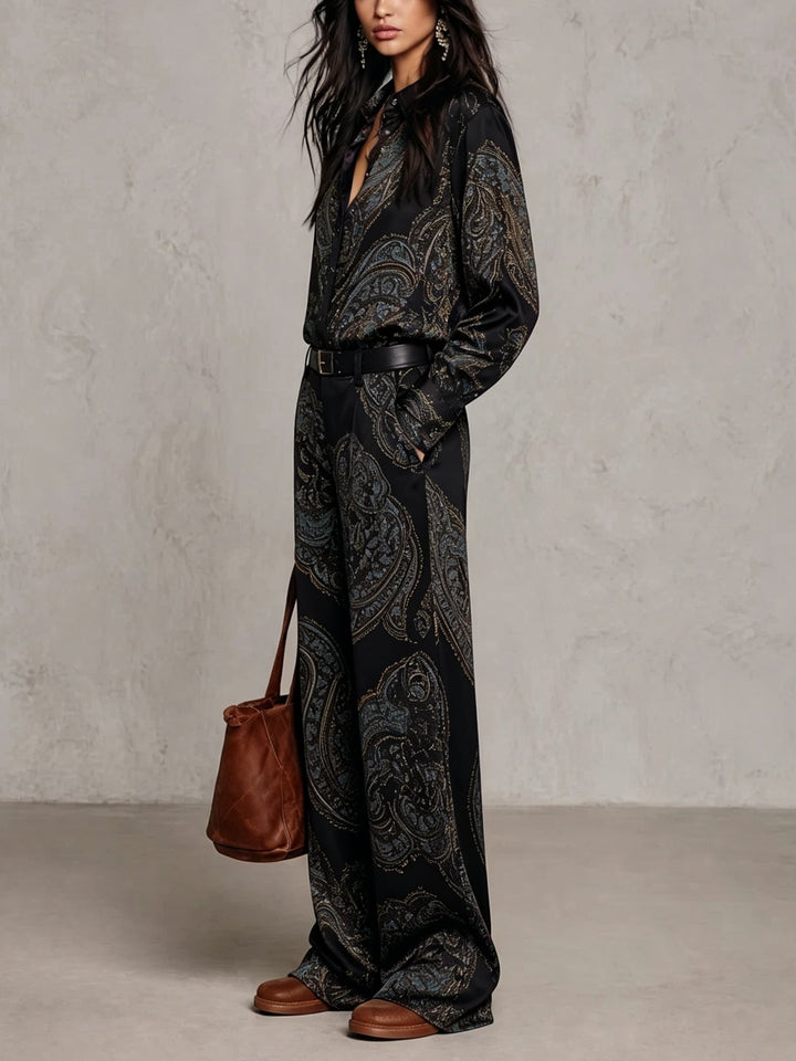 Jessamira - Coordinato due pezzi setoso a stampa paisley