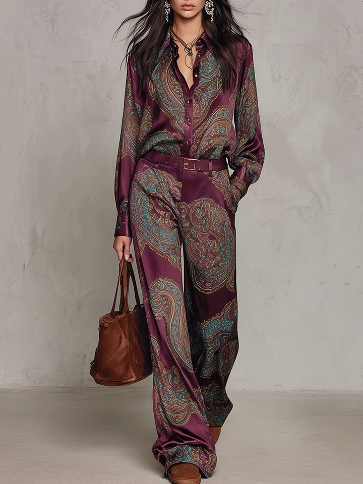 Jessamira - Coordinato due pezzi setoso a stampa paisley