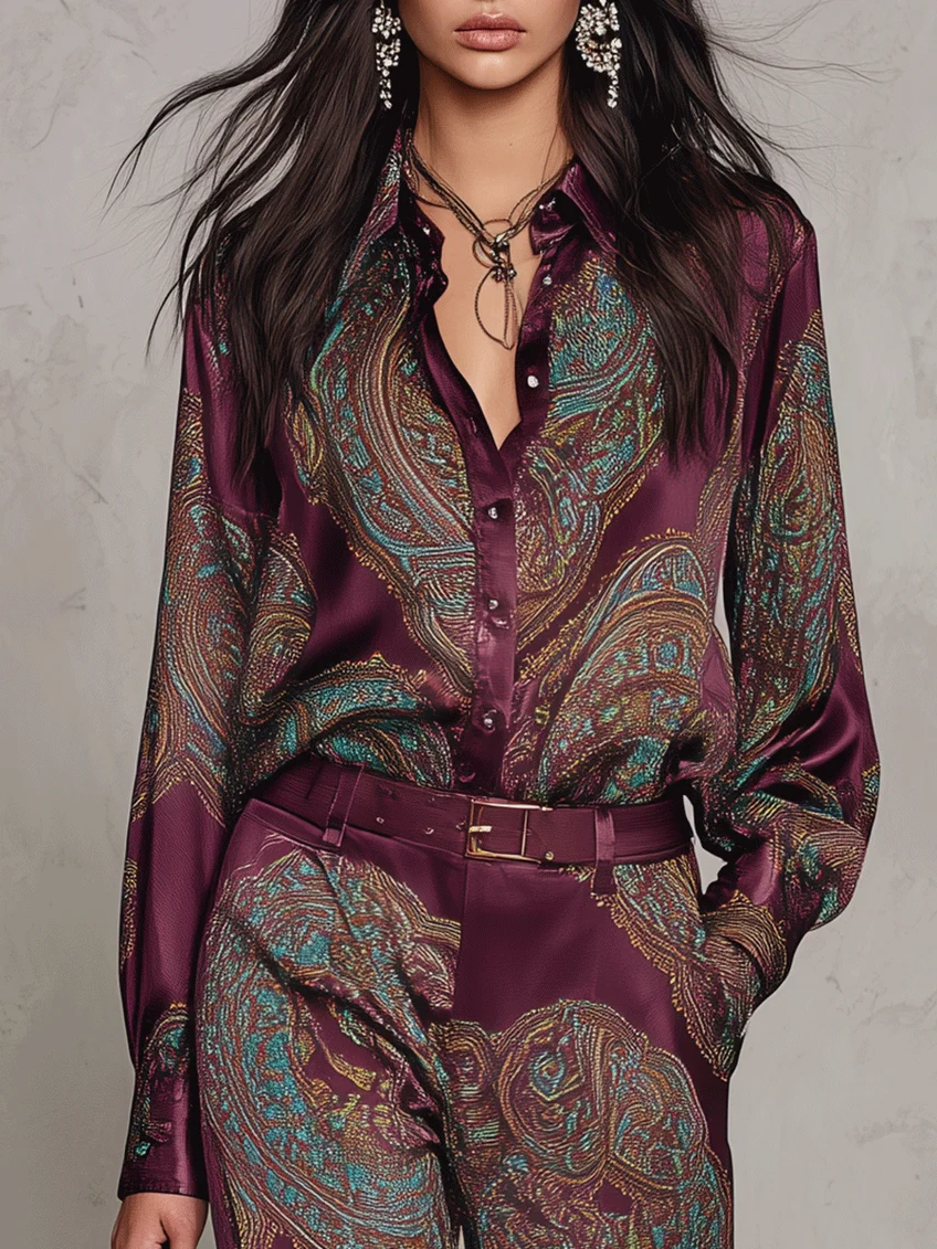 Jessamira - Coordinato due pezzi setoso a stampa paisley