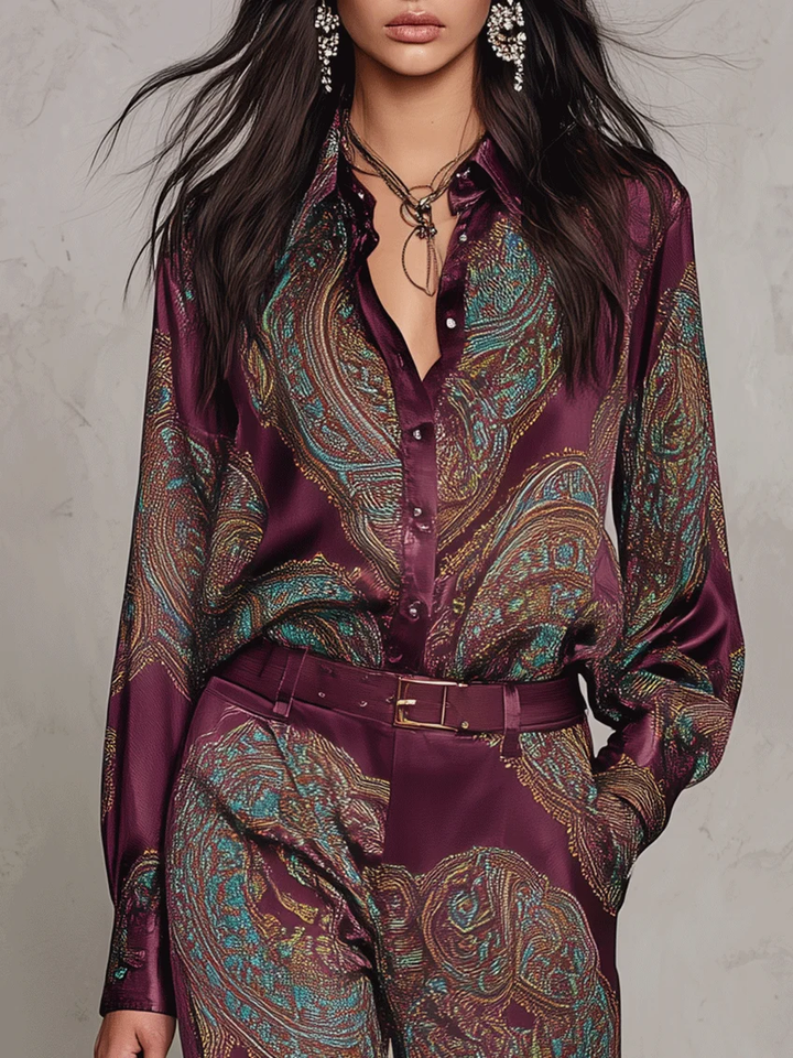 Jessamira - Coordinato due pezzi setoso a stampa paisley