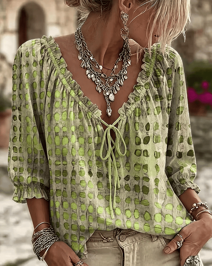 Bevelyn - Blusa a pois con laccetti, mano morbida