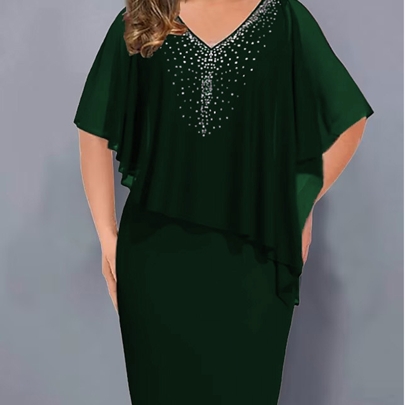 Lirienne - Abito midi con scollo a V e strass premium