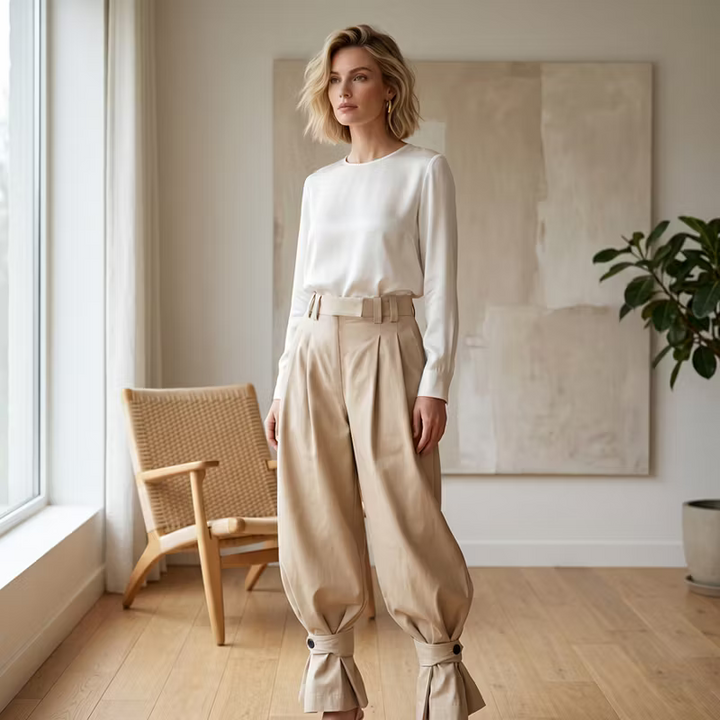 Dianella - Pantaloni a vita alta con ruches