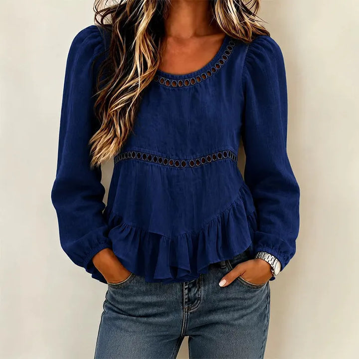 Genevelle - Blusa con volant dal tocco morbido