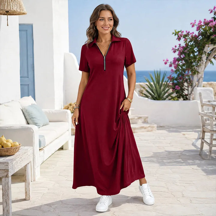 Primelle - Abito lungo soft touch con zip al collo