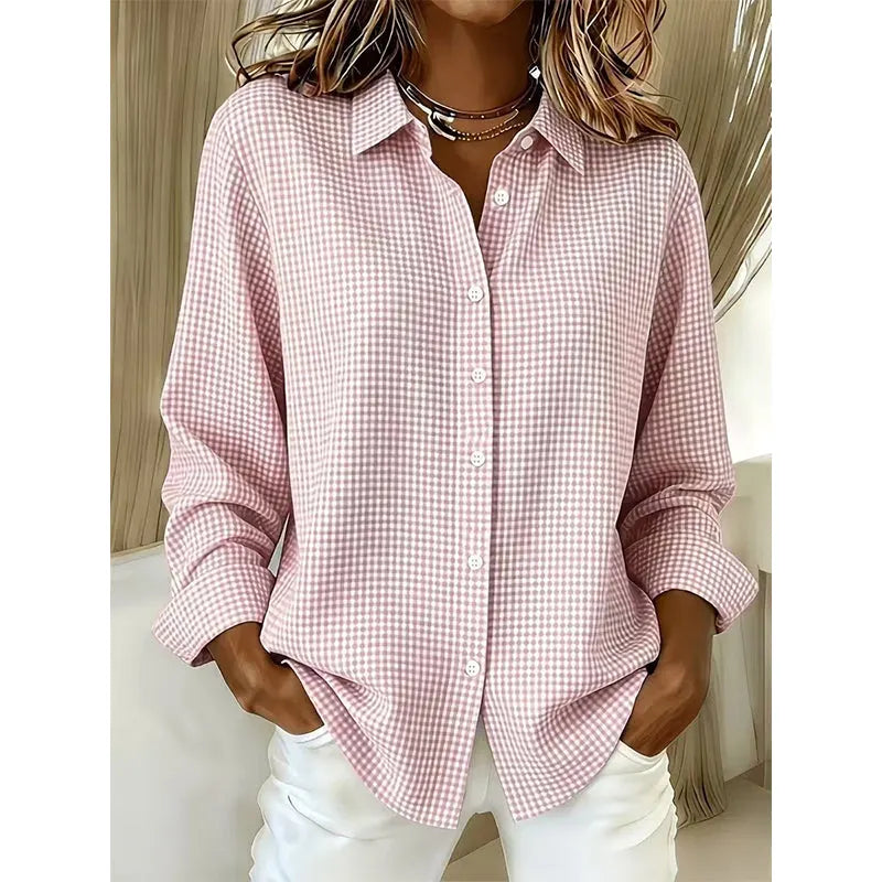 Illyssia - Blusa classica a quadri con bottoni