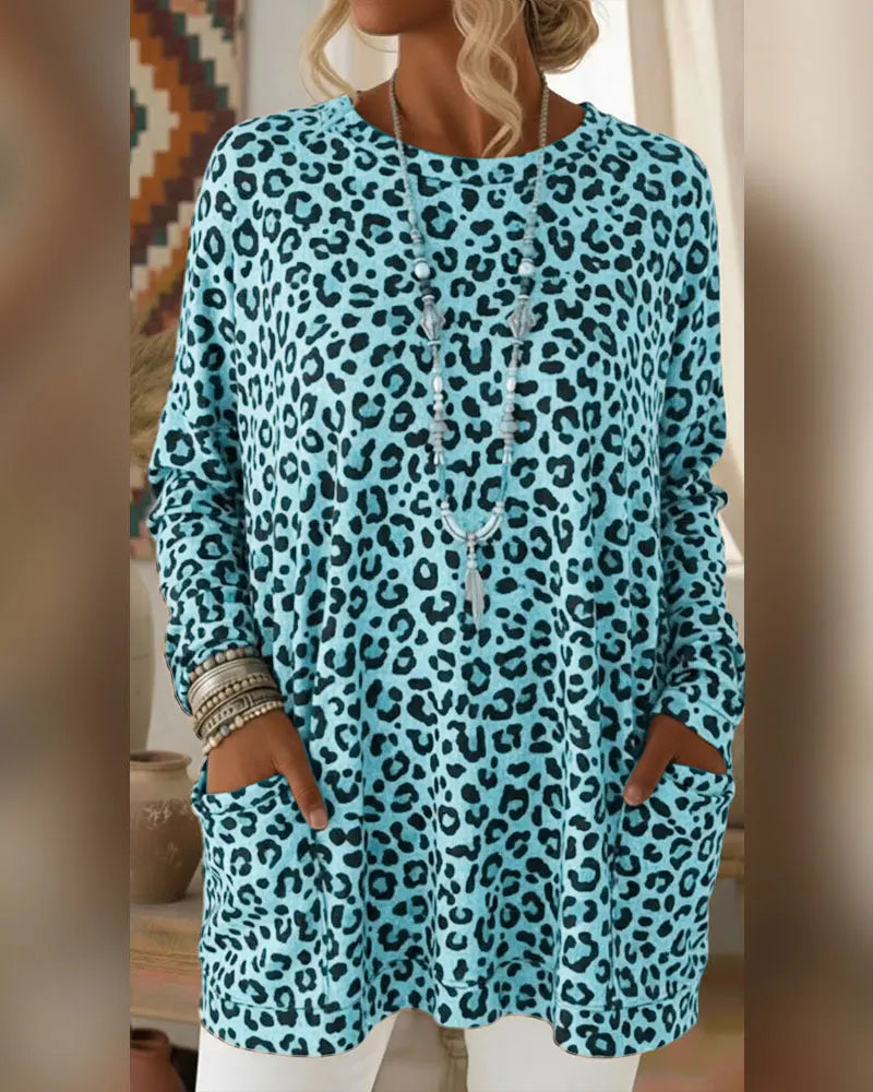 Calivelle - Top a maniche lunghe leopardato soft touch