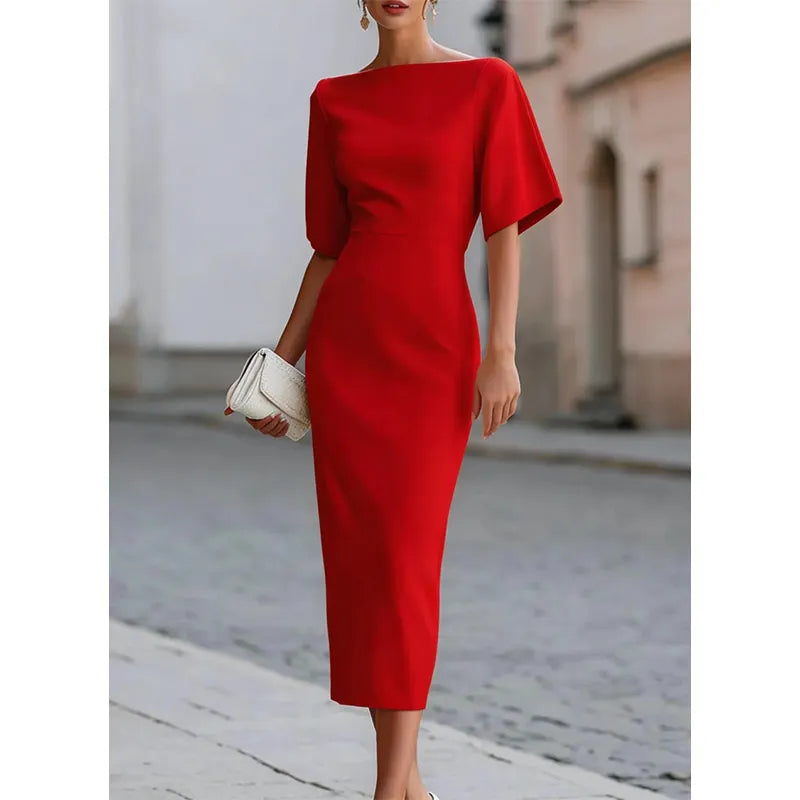 Leonelle - Abito midi elegante con scollo a barca