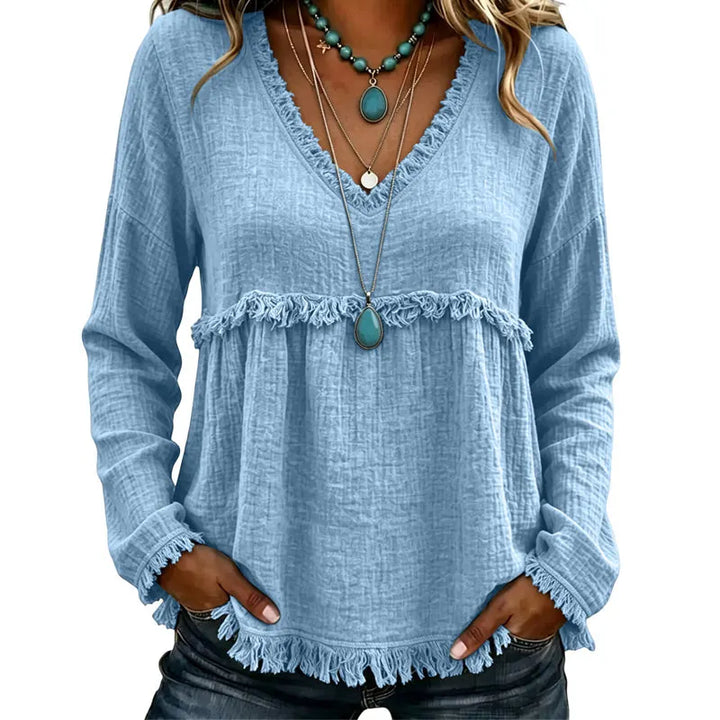 Ariselle - Blusa con frange e scollo a V