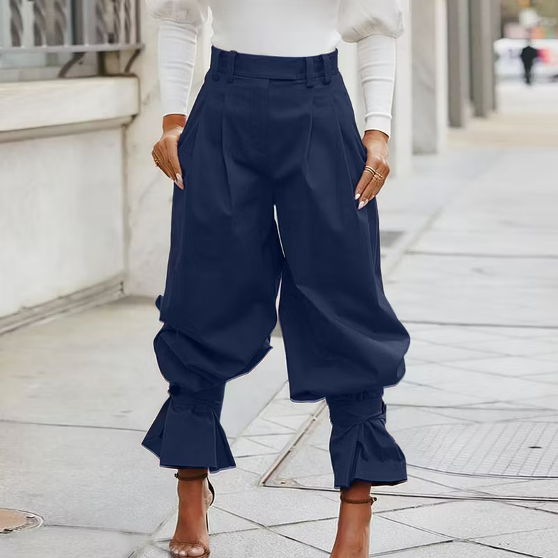 Dianella - Pantaloni a vita alta con ruches