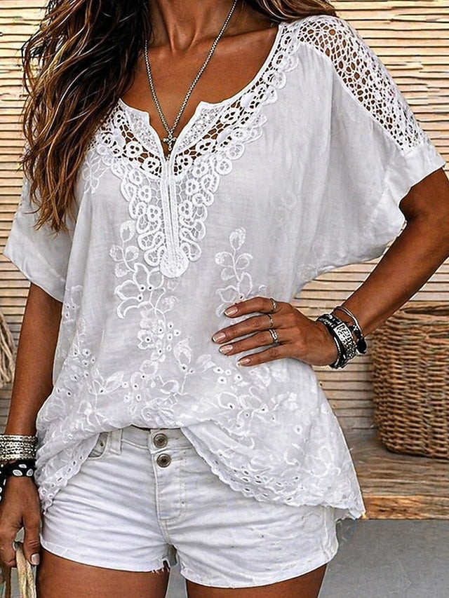 Ember - Blusa in pizzo ricamato con scollo a V