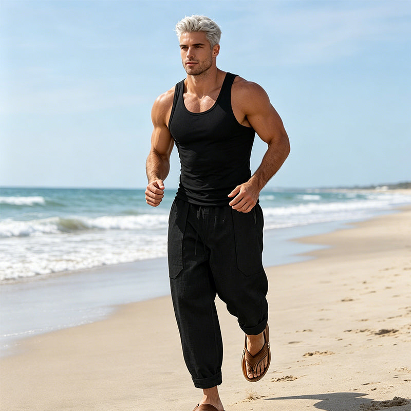 Halston - Pantaloni in misto lino dal fit rilassato