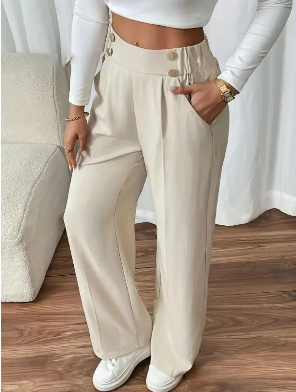 Ashlena - Pantaloni a gamba ampia a vita alta effetto soft touch