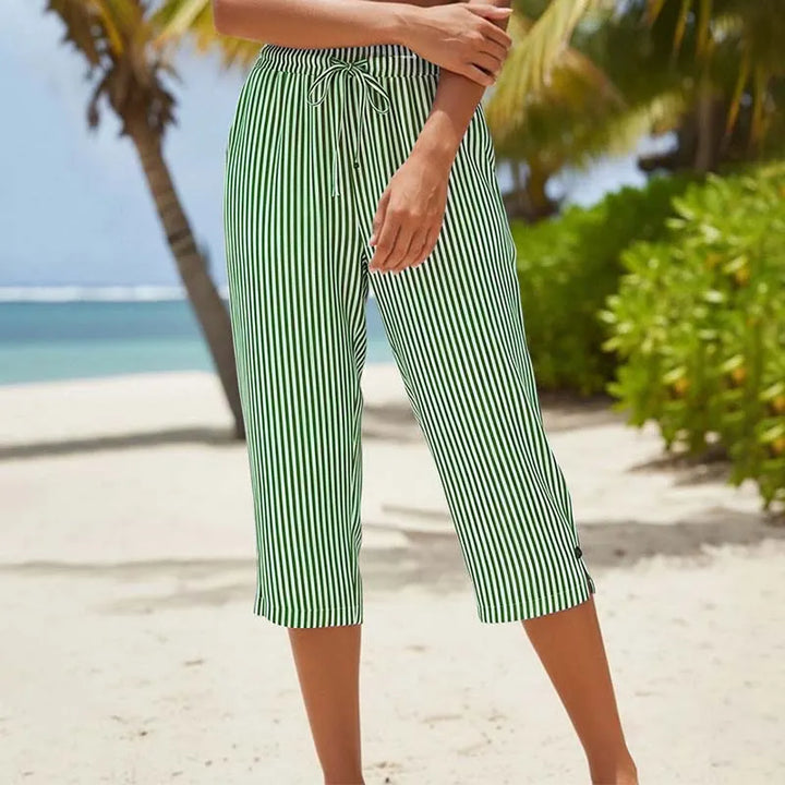 Roselina - Pantaloni capri a righe con coulisse in vita