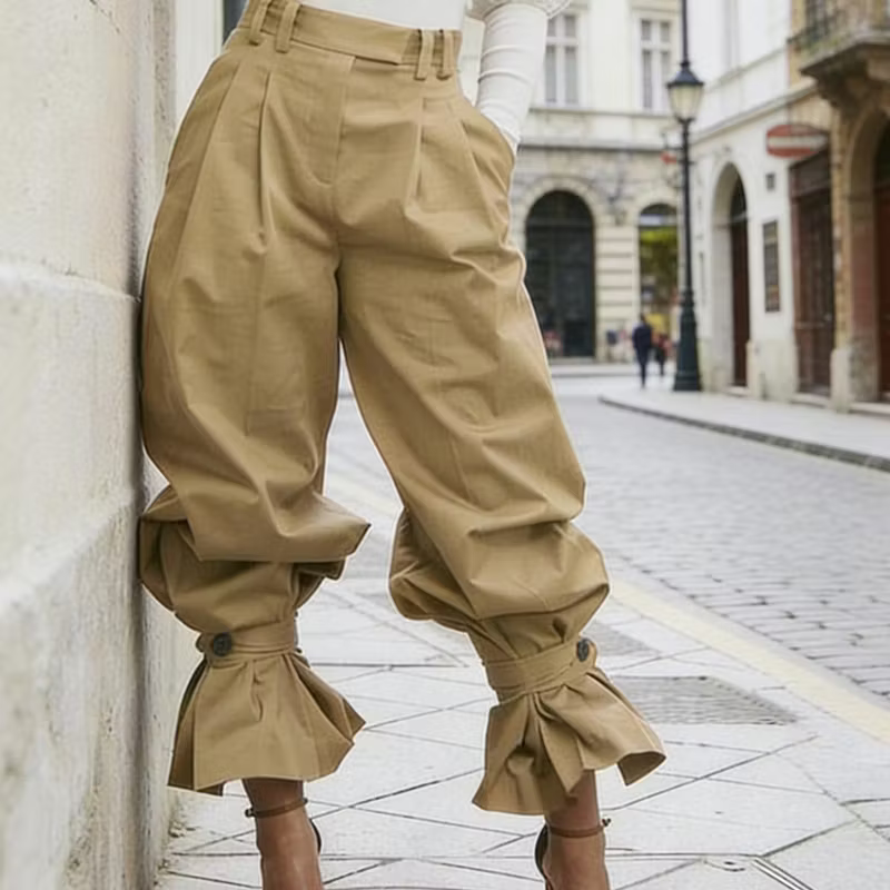 Dianella - Pantaloni a vita alta con ruches