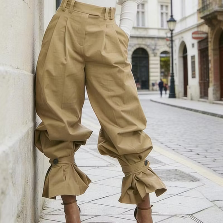 Dianella - Pantaloni a vita alta con ruches