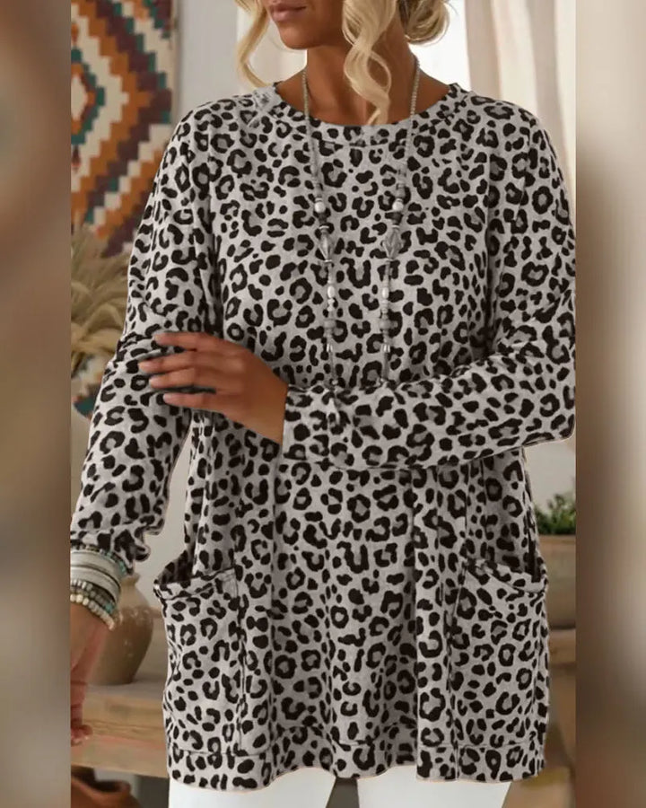 Calivelle - Top a maniche lunghe leopardato soft touch