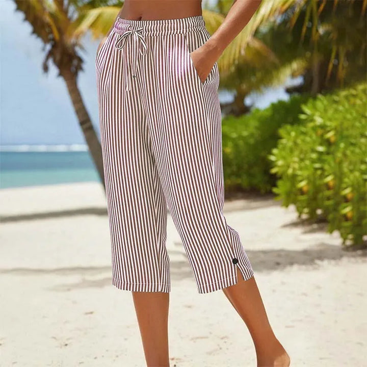 Roselina - Pantaloni capri a righe con coulisse in vita