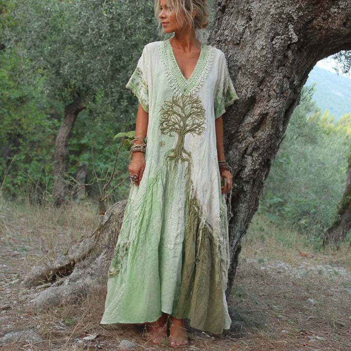 Carivienne - Abito lungo con stampa vintage di alberi