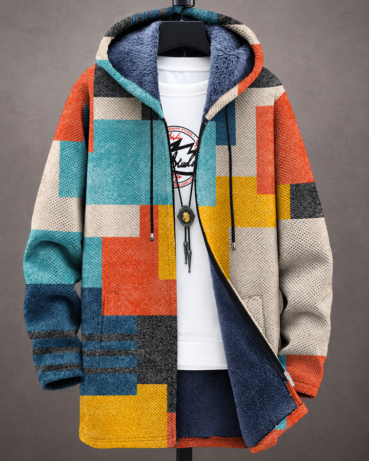 Betha - Giacca con cappuccio foderata in pile a motivo geometrico