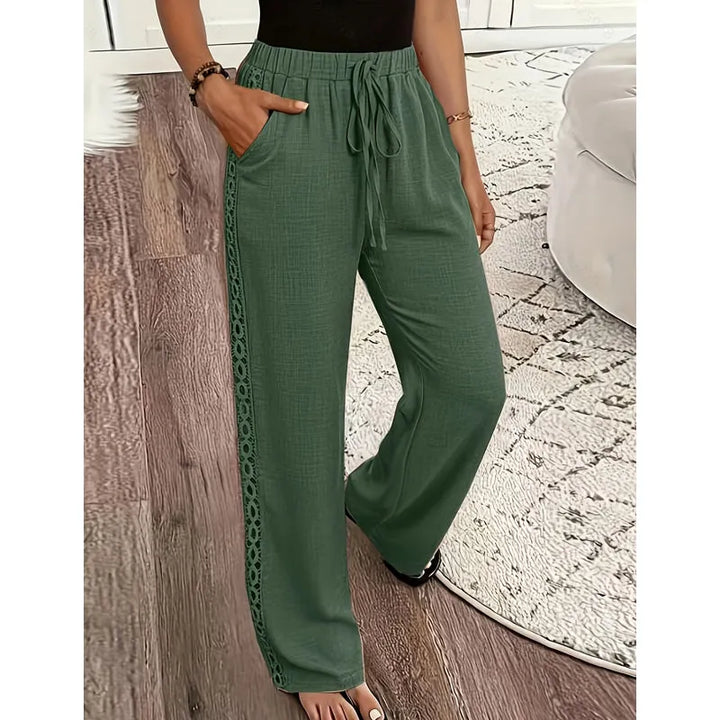 Estrelle - Pantaloni lounge con bordo in pizzo e vita con coulisse