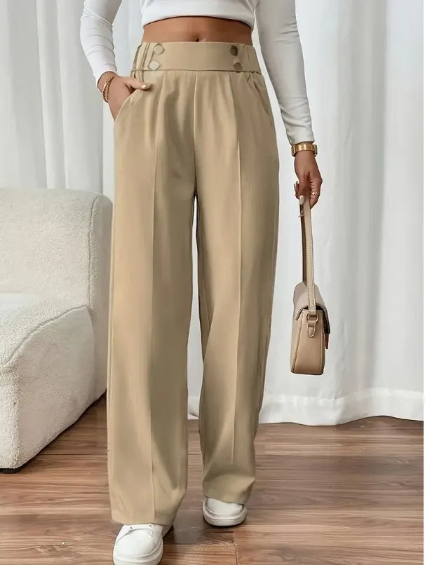 Ashlena - Pantaloni a gamba ampia a vita alta effetto soft touch