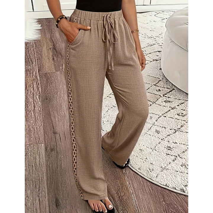 Estrelle - Pantaloni lounge con bordo in pizzo e vita con coulisse